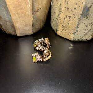 Gold and Multicolor Crystal Initial “S” Brooch